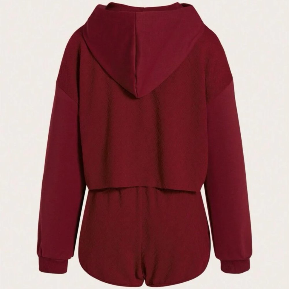 NWOT MAROON DARK RED HOODIE | KANGAROO POCKET DROP SHOULDER DRAWSTRING | BURGUND - Picture 7 of 8